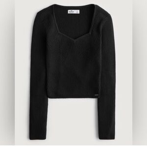 Hollister Black Ribbed Sweetheart Neckline Long Sleeve Sweater M NWT